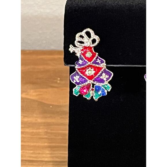 Christopher Radko Christmas Tree Earrings Enamel Holiday Jewelry Signed - Picture 2 of 6